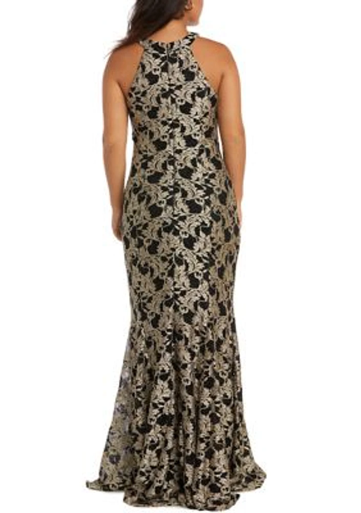 Women's Keyhole Neck Sleeveless Scalloped Lace Gown