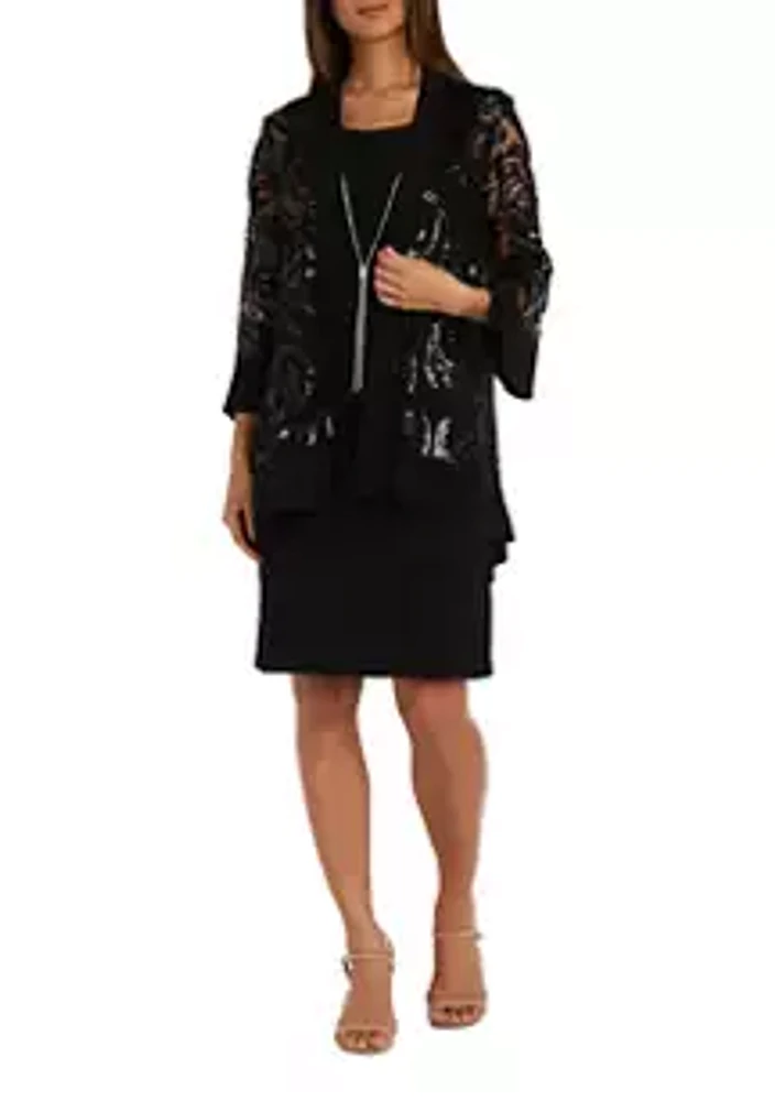 R&M Richards Two-Piece Printed Jacket Dress & Necklace