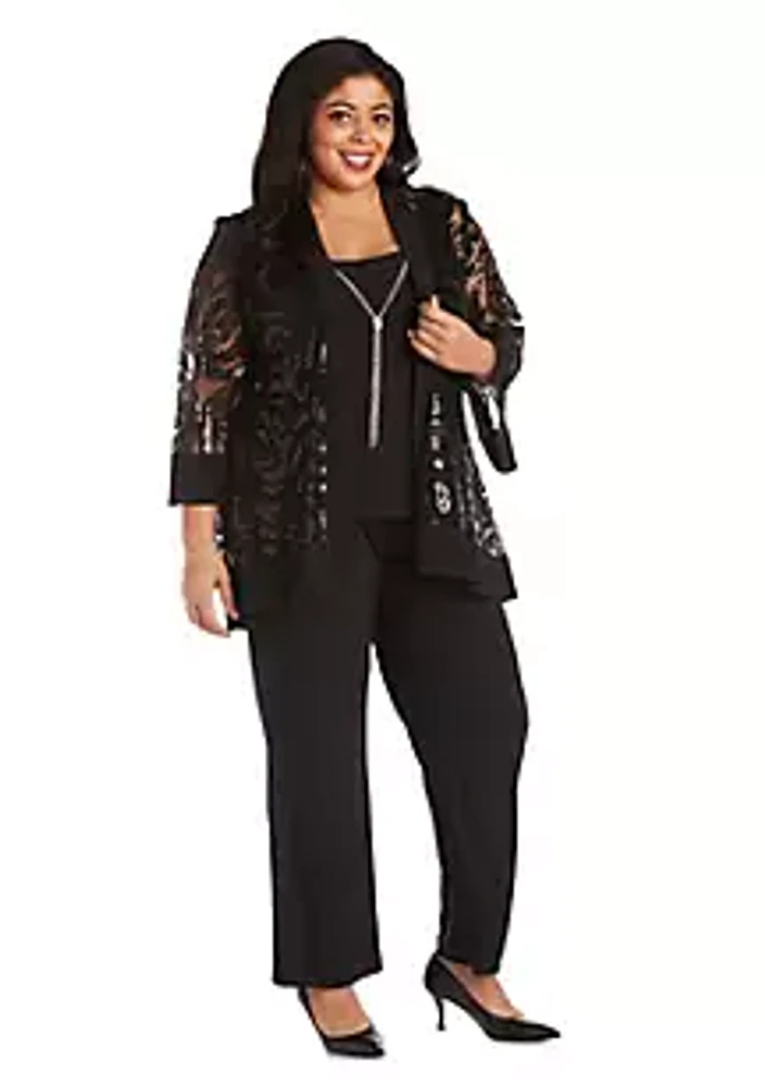 R & M Richards 2 Pc Pant Set W Sequin Swing Jacket Mock Tank Top