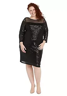 R & M Richards 1Pc Short Sequin Dress With Illusion Bodice And Sleeve Cap
