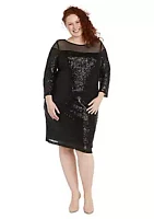 R & M Richards 1Pc Short Sequin Dress With Illusion Bodice And Sleeve Cap