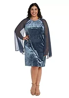 R & M Richards 1Pc Short Shift Dress With Rhinestone Neck And Chiffon Cape