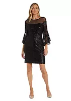 R & M Richards 1Pc Short Illusion Sequin Bodice And Bell Sleeve Dress