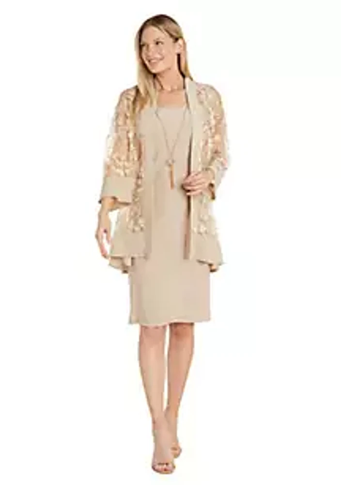 R & M Richards 2Pc 3D Flower Emb Tulle And Ity Jacket Dress