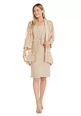 R & M Richards 2Pc 3D Flower Emb Tulle And Ity Jacket Dress