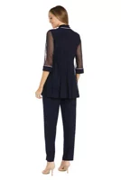 2Pc Mock Pantsuit Rhinestone Detail Mesh Inset Jacket And Pull On Elastic Pant