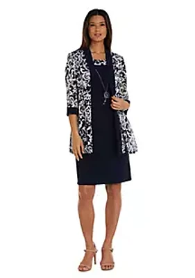 R & M Richards Women's 2 Piece Printed Jacket Over Solid Shift Dress