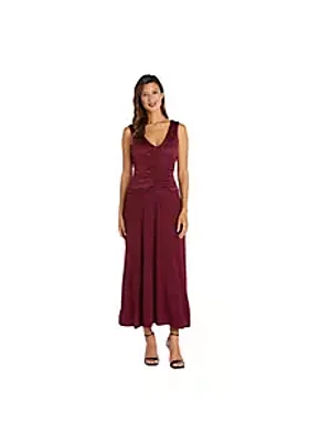 R & M Richards Petite One-Piece Glitter Jacquard Knit and Ruched Bodice Long Dress