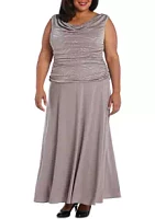 R & M Richards 1Pc Glitter Jacquard Knit And Oty Ruched Bodice Long Dress