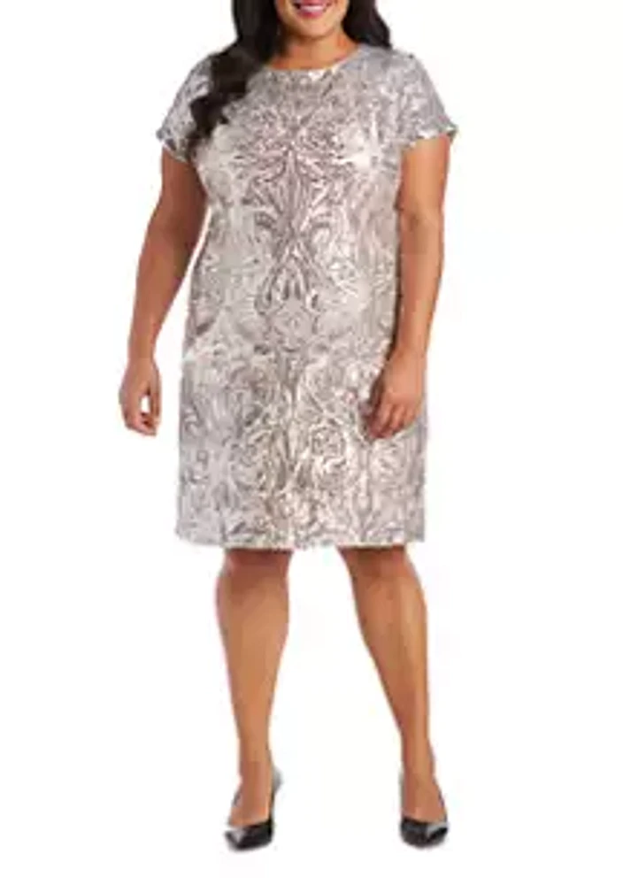 R & M Richards Plus Size One-Piece Contrast Sequin Dress