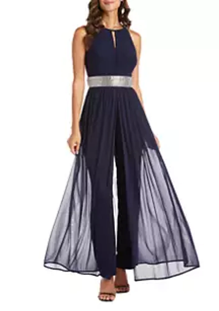 R & M Richards Women's Rhinestone Strap Jumpsuit