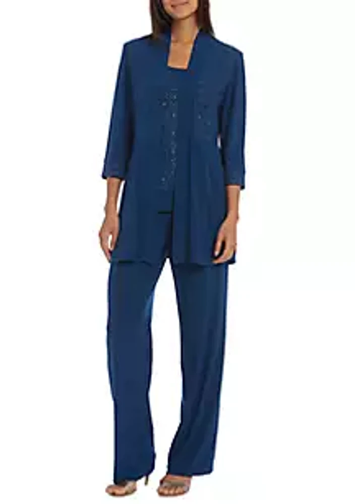 R & M Richards Women's 2 Piece Glitter Trim Pant Set