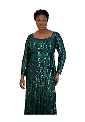 R & M Richards 1Pc Sweetheart Neck Emb Sequin Panel Godet Dress