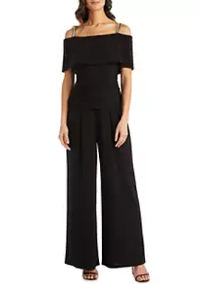 R & M Richards 1 Piece Cold Shoulder Ruched Bodice Jumpsuit