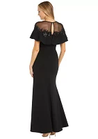 Women's Short Sleeve Mesh Crew Neck Solid Embellish Gown