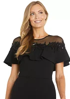 Women's Short Sleeve Mesh Crew Neck Solid Embellish Gown