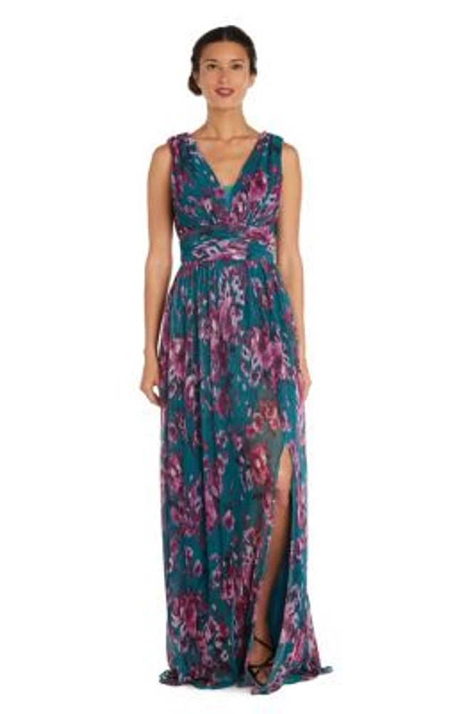 Sleeveless Floral Print V Front W Mesh Detail, Back, And Side Slit