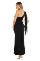 Long Rhinestone Trimmed One Shoulder Ity W Chiffon Cape Detail