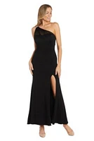 Long Rhinestone Trimmed One Shoulder Ity W Chiffon Cape Detail