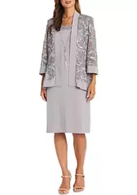 R&M Richards Petite Soutache Dress and Jacket Set