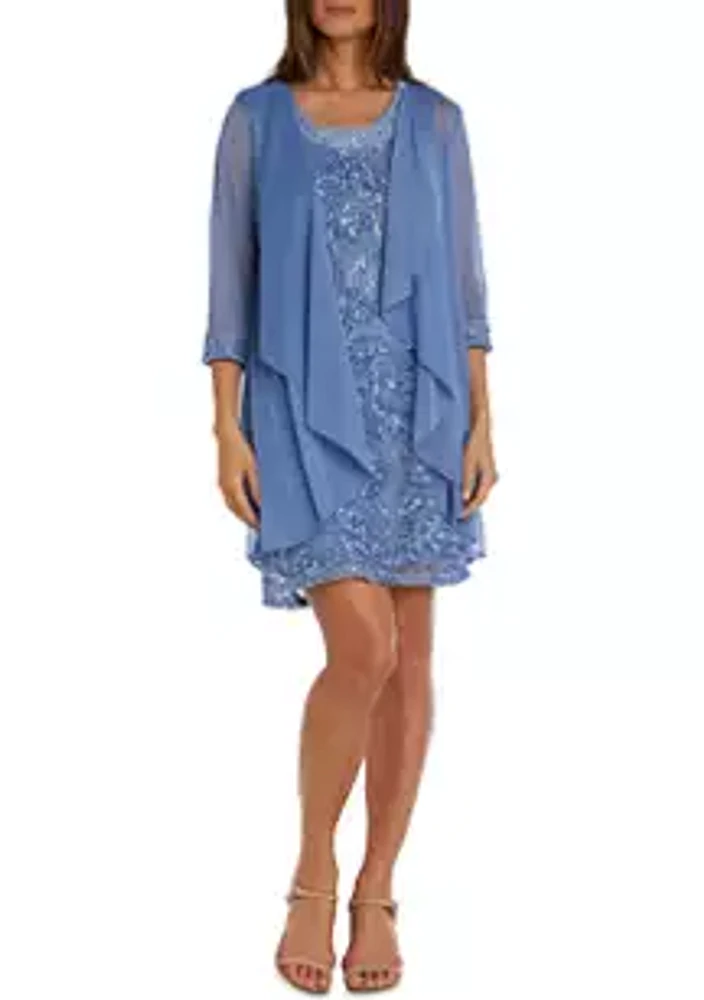 R & M Richards 2Pc Beaded Neck Dtl Soutache Lace Jacket Dress