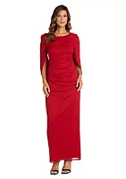 R & M Richards 1Pc Drape Back Glitter Matte Jersey Chiffon Dress