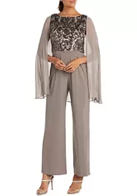 R & M Richards Women's Chiffon Caplet Jumpsuit With Embroidered Sequin Bodice