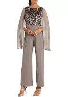 R & M Richards Women's Chiffon Caplet Jumpsuit With Embroidered Sequin Bodice