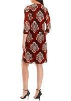 Women's 3/4 Sleeve Printed Jacket Dress with Necklace