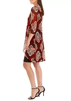 Women's 3/4 Sleeve Printed Jacket Dress with Necklace