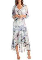 2Pc. Printed Airbrush Bolero Jacket Dress With High Low Ruffle Hemline