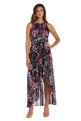 1Pc Puff Print Power Mesh Cut Away Asymmetric Hi Lo Maxi