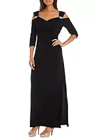 R & M Richards Women's Cold Shoulder Rhinestone Gown