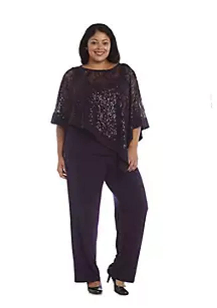 R & M Richards 2Pc Mock Poncho With Attached Tank Over Pants