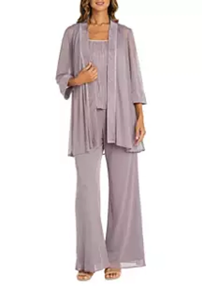 R&M Richards Petite Three-Piece Glitter Pantsuit