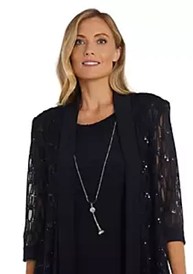 R & M Richards 2Pc Stripe Dot Sequin Lace And Ity Jacket Dress