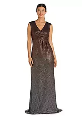 R & M Richards 1Pc Wrap Front Ombre Foil Texture Knit Dress