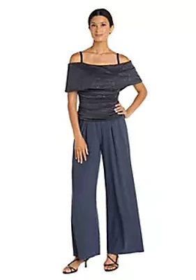 R & M Richards 1Pc Banded Cold Shoulder Strap Detail Ruched Jumpsuit