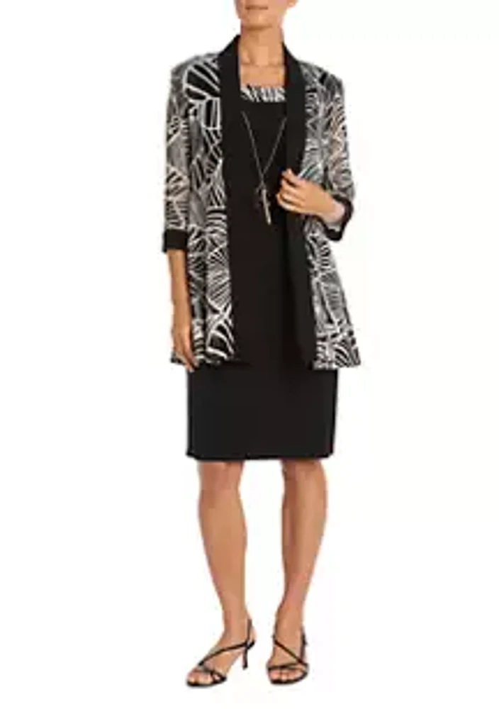 R & M Richards 2Pc Print Power Mesh With Gold Foil Jacket Dress