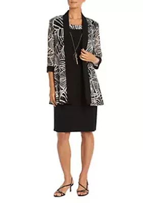 R & M Richards 2Pc Print Power Mesh With Gold Foil Jacket Dress