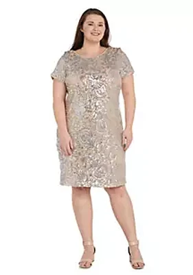 R & M Richards 1Pc Contrast Emb Sequin S Dress