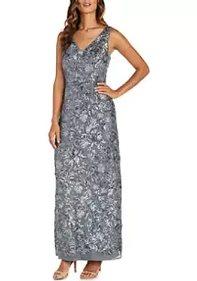 R&M Richards Sequined Column Gown