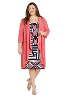 Plus 3/4 Sleeve Printed Dress with Drape Jacket