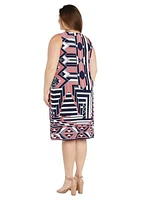 Plus 3/4 Sleeve Printed Dress with Drape Jacket