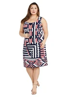 Plus 3/4 Sleeve Printed Dress with Drape Jacket