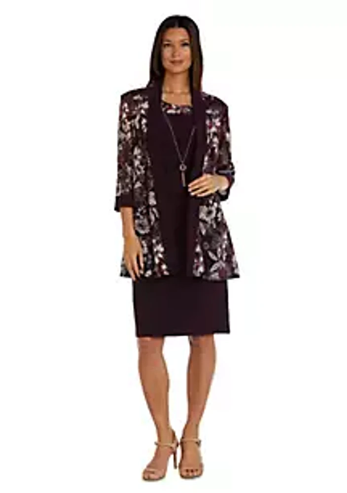 R & M Richards 2Pc Print Power Mesh With Foil And Ity Jacket Dress