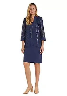 R & M Richards 2Pc Banded Hi Lo Ity And Sequin Jacket Dress