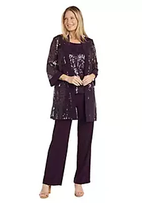 R & M Richards 3Pc Banded Emb Sequin And Ity Duster Pant Set