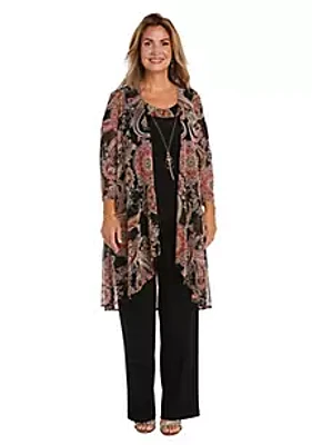R & M Richards 3Pc Puff Print Power Mesh And Ity Duster Pant Set