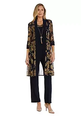 R & M Richards 3Pc Foil Print Power Mesh And Ity Duster Pant Set